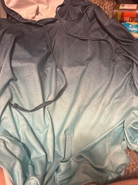 Women's Ombre Hooded Pullover Sweatshirt in Teal Blue